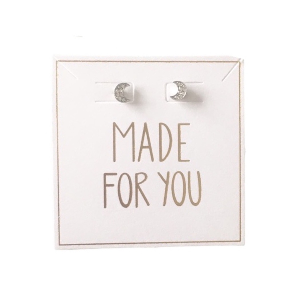 new Loren Olivia ☾ Pave Crystal Crescent Stud Earrings ☾ Silver Plated Post Back - Picture 6 of 11